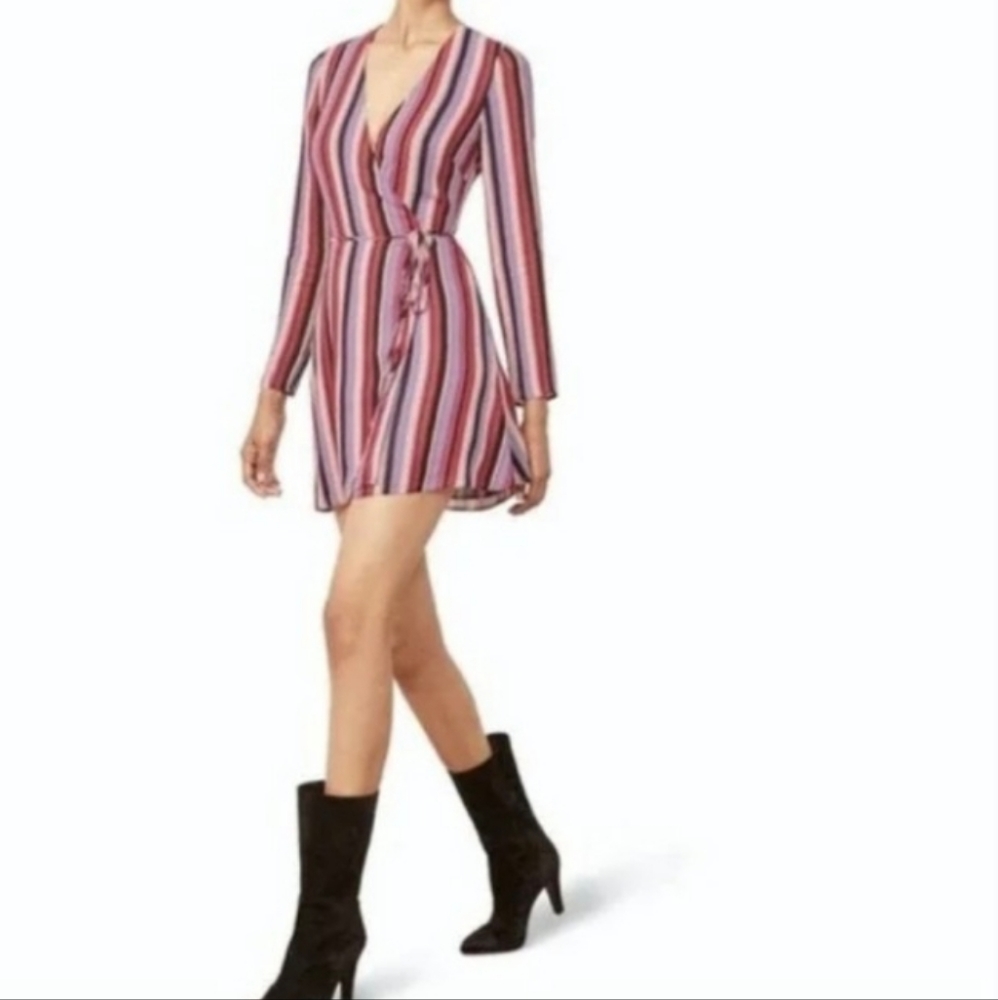 REFORMATION Luisa Gjelina Stripe Wrap Mini Dress